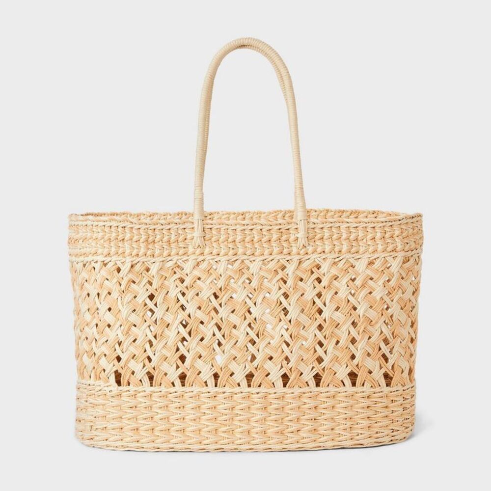 Straw Tote Handbag - Natural/Ivory Xl